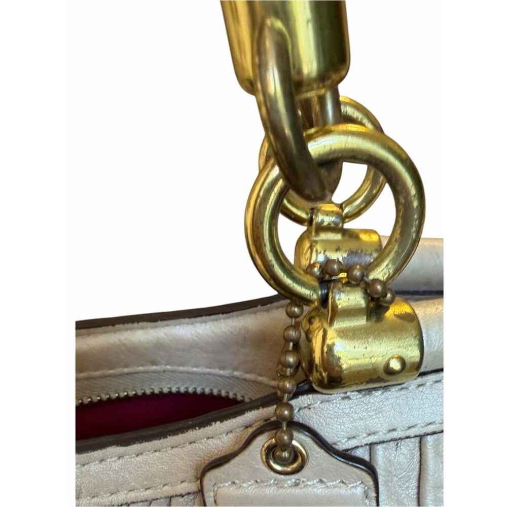 Coach 1302-21281 Ivory Gathered Leather Satchel Shoulder Bag Gold Hardware - Picture 12 of 16